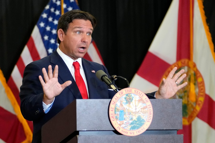 Florida Gov. Ron DeSantis speaks during a news conference.