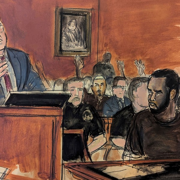 Sean Combs looks at his attorney in court sketch from Sept. 17,2024.