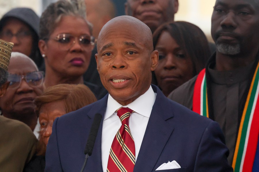 New York City Mayor Eric Adams speaks during a news conference outside Gracie Mansion, Thursday, Sept. 26, 2024, in New York.