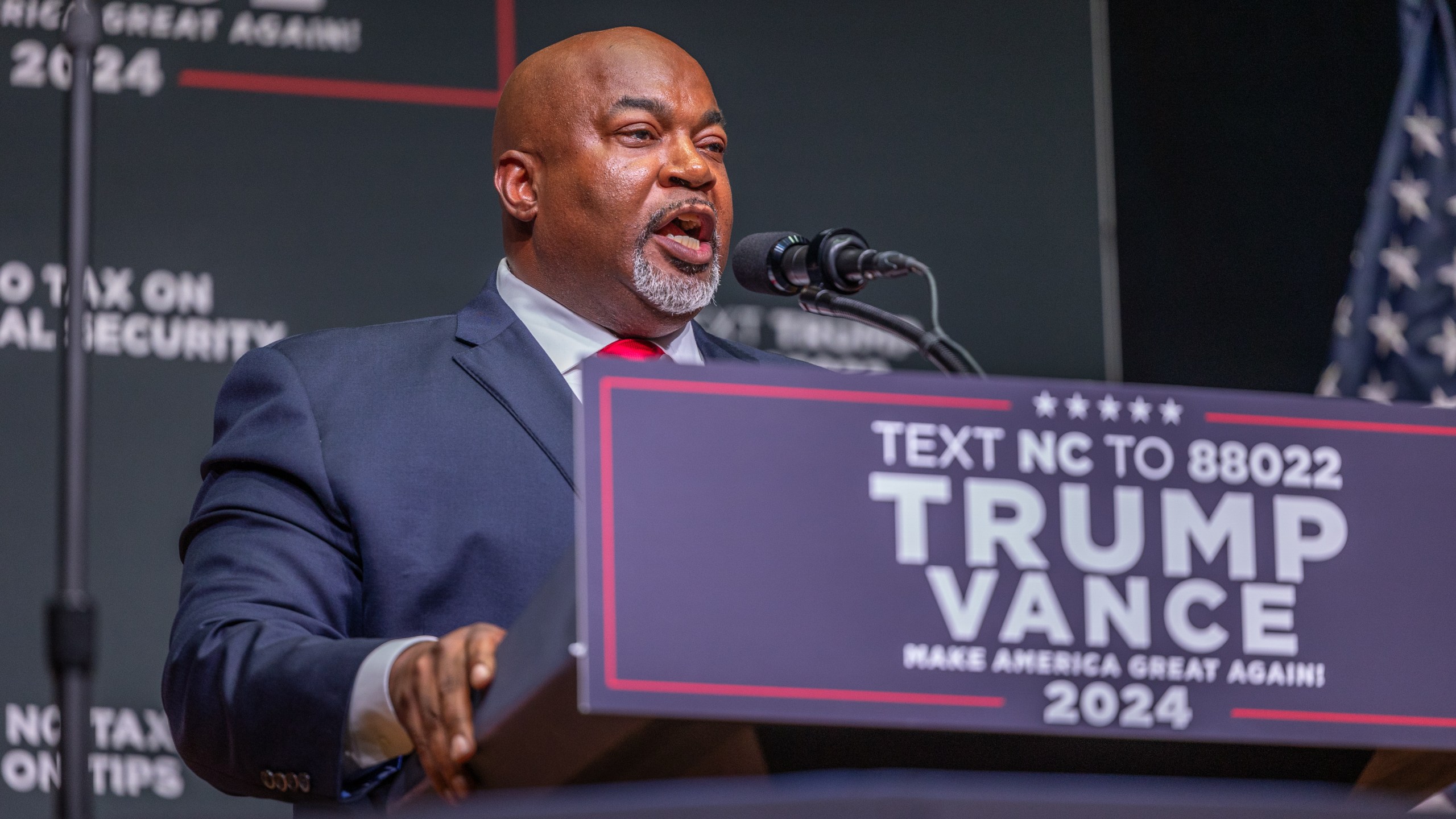 Mark Robinson, Lieutenant Governor of North Carolina and candidate for Governor, delivers a speech