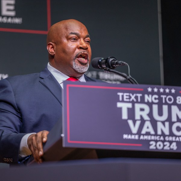 Mark Robinson, Lieutenant Governor of North Carolina and candidate for Governor, delivers a speech