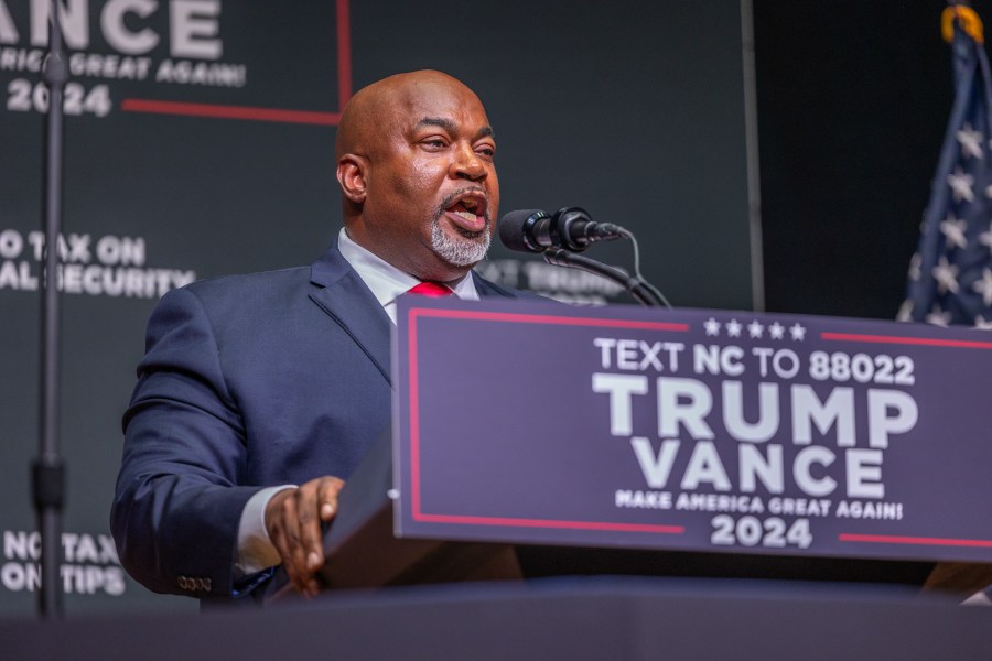 Mark Robinson, Lieutenant Governor of North Carolina and candidate for Governor, delivers a speech