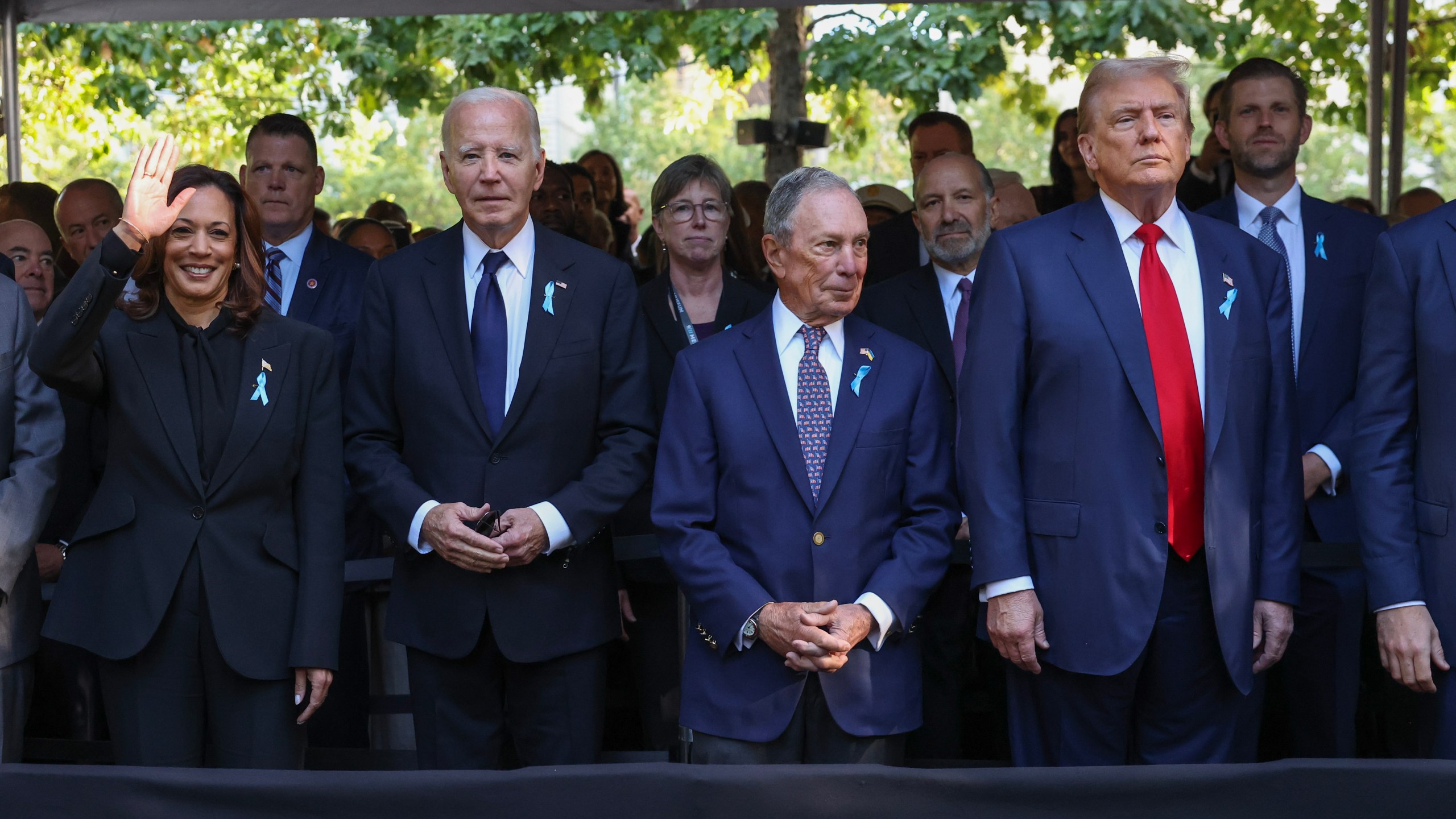 Kamala Harris, Joe Biden, former New York Mayor Michael Bloomberg and Donald Trump joined family and friends at Ground Zero honoring the victims of September 11, 2001.