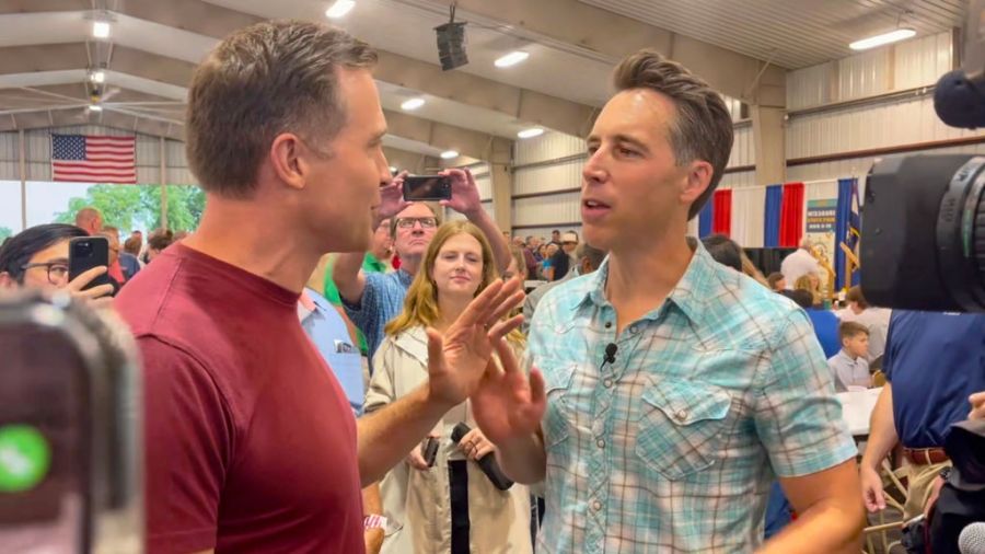 Republican Sen. Josh Hawley and Democrat Lucas Kunce engaged in an argument at the Missouri State Fair.