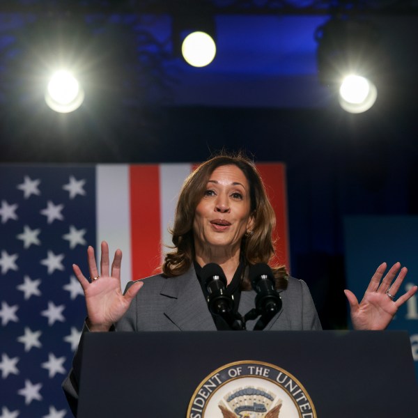 Democratic presidential nominee, U.S. Vice President Kamala Harris, speaks during an event in Atlanta,