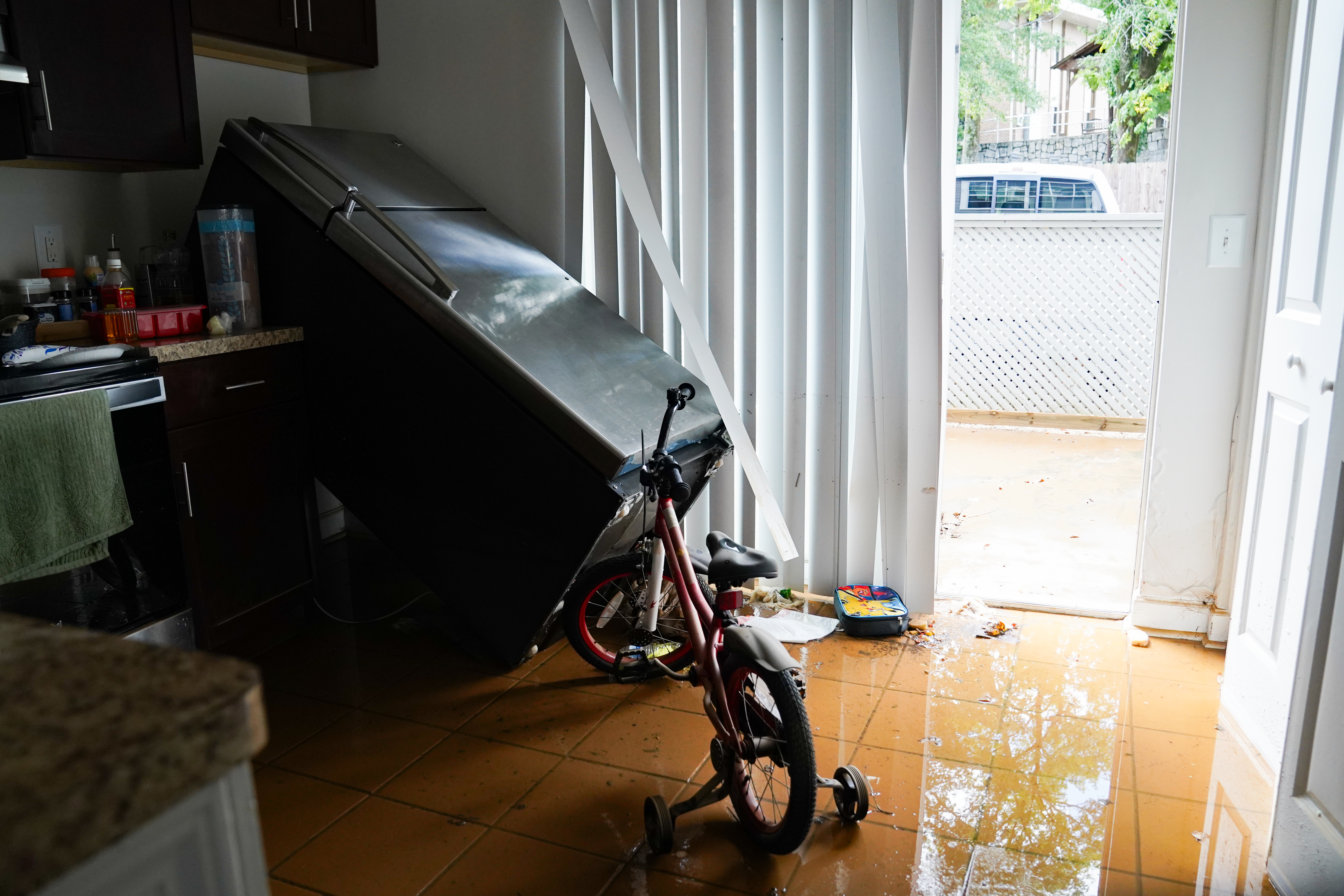 An apartment at Peachtree Park Apartments can be seen flooded after hurricane Helene brought in heavy rains overnight on September 27, 2024 in Atlanta, Georgia. Hurricane Helene made landfall late Thursday night as a category 4 hurricane in the panhandle of Florida and is working its way north, it is now considered a tropical storm.