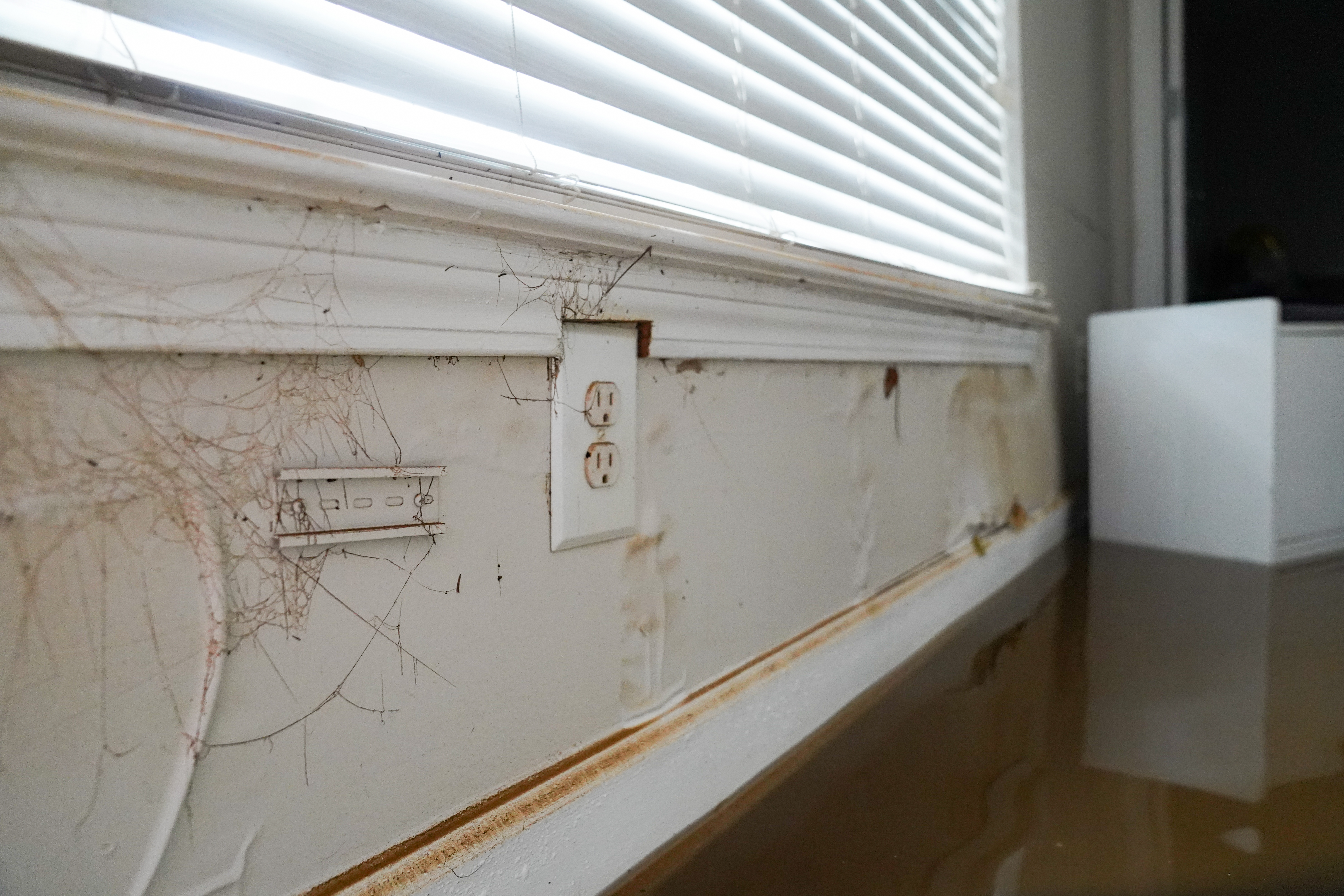 An apartment at Peachtree Park Apartments can be seen flooded after hurricane Helene brought in heavy rains overnight on September 27, 2024 in Atlanta, Georgia