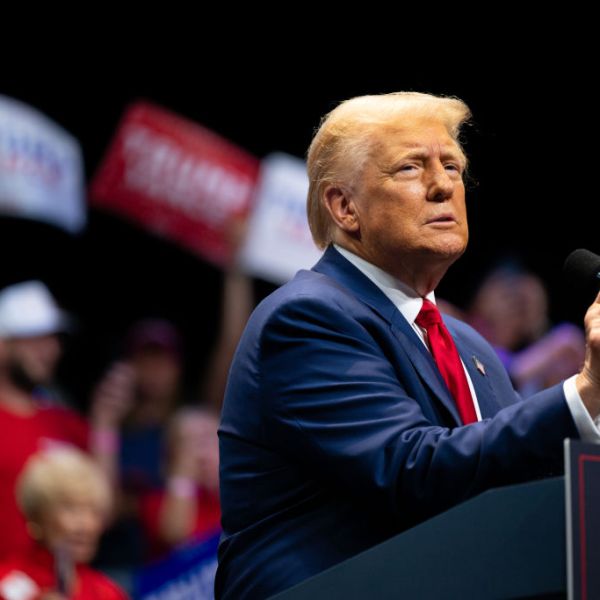 Donald Trump speaks to attendees during a campaign rally in Georgia.