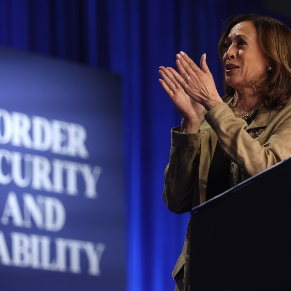 U.S. Vice President Kamala Harris, speaks during a campaign event in Douglas, Arizona.