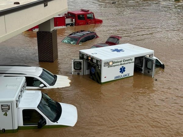 A flood outside a hospital caused by Hurricane Helene.