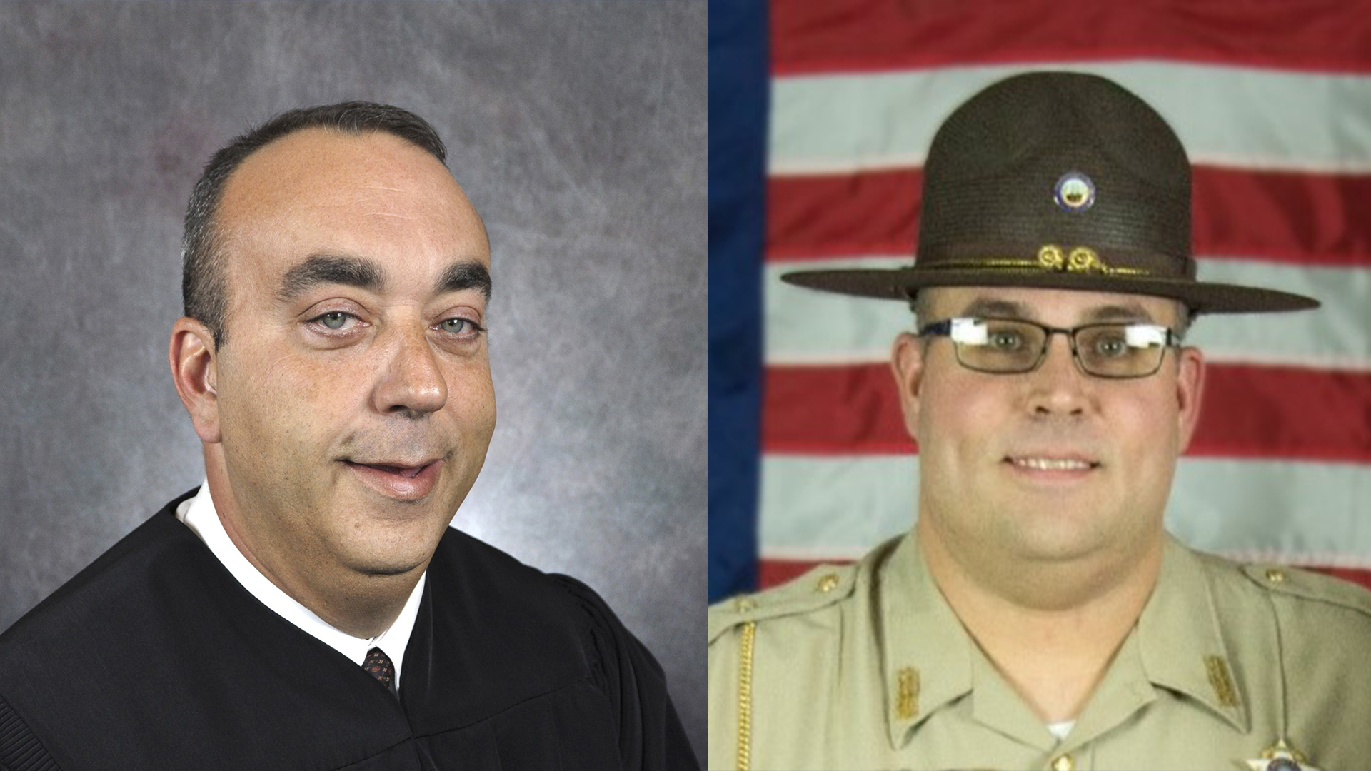 District Judge Kevin Mullins, 54, left, and Letcher County Sheriff Shawn M. “Mickey” Stines, 43, on the right.