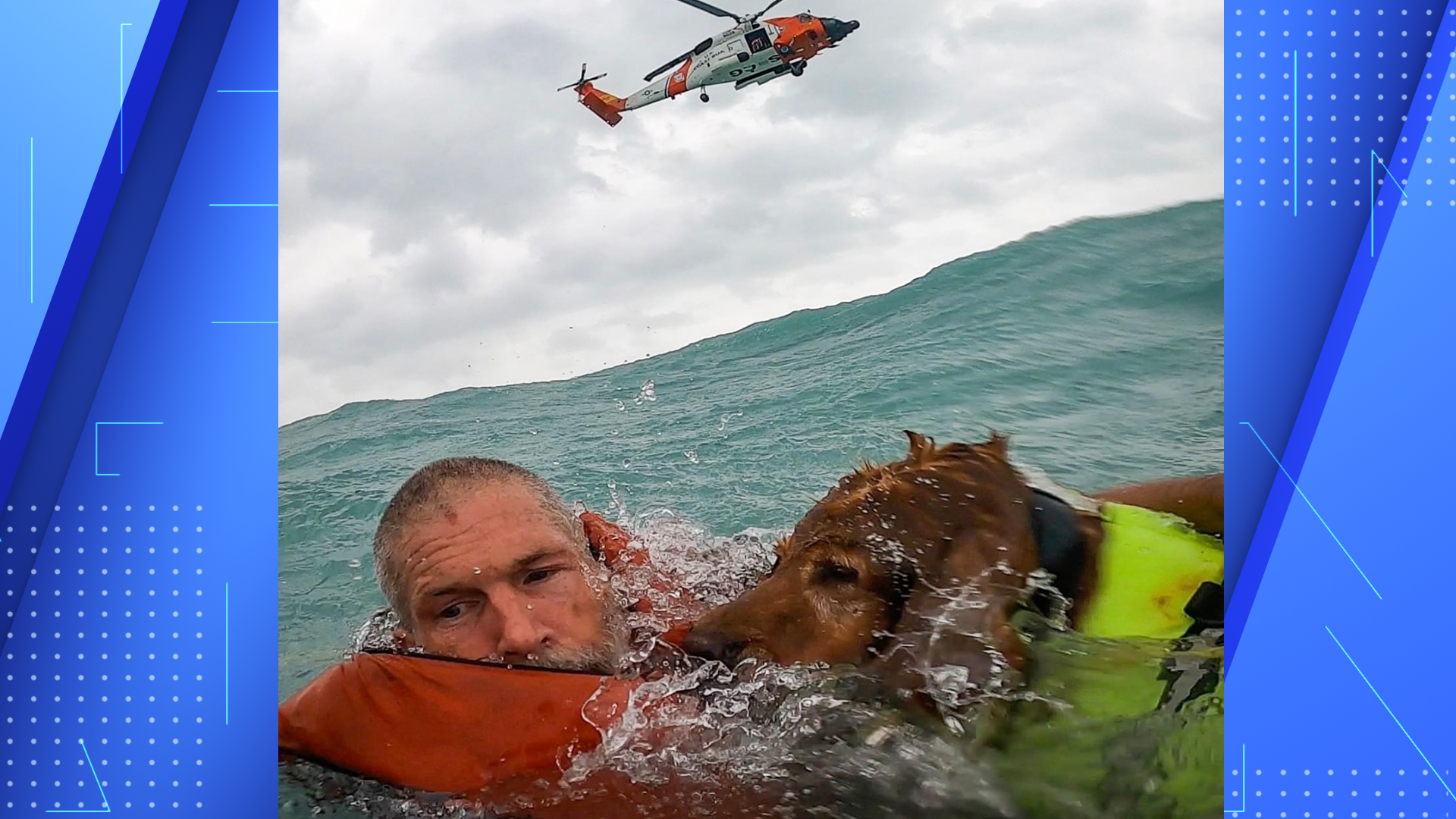 A man and his dog are rescued by the Coast Guard Sept. 26, 2024, near Sanibel Island, Florida