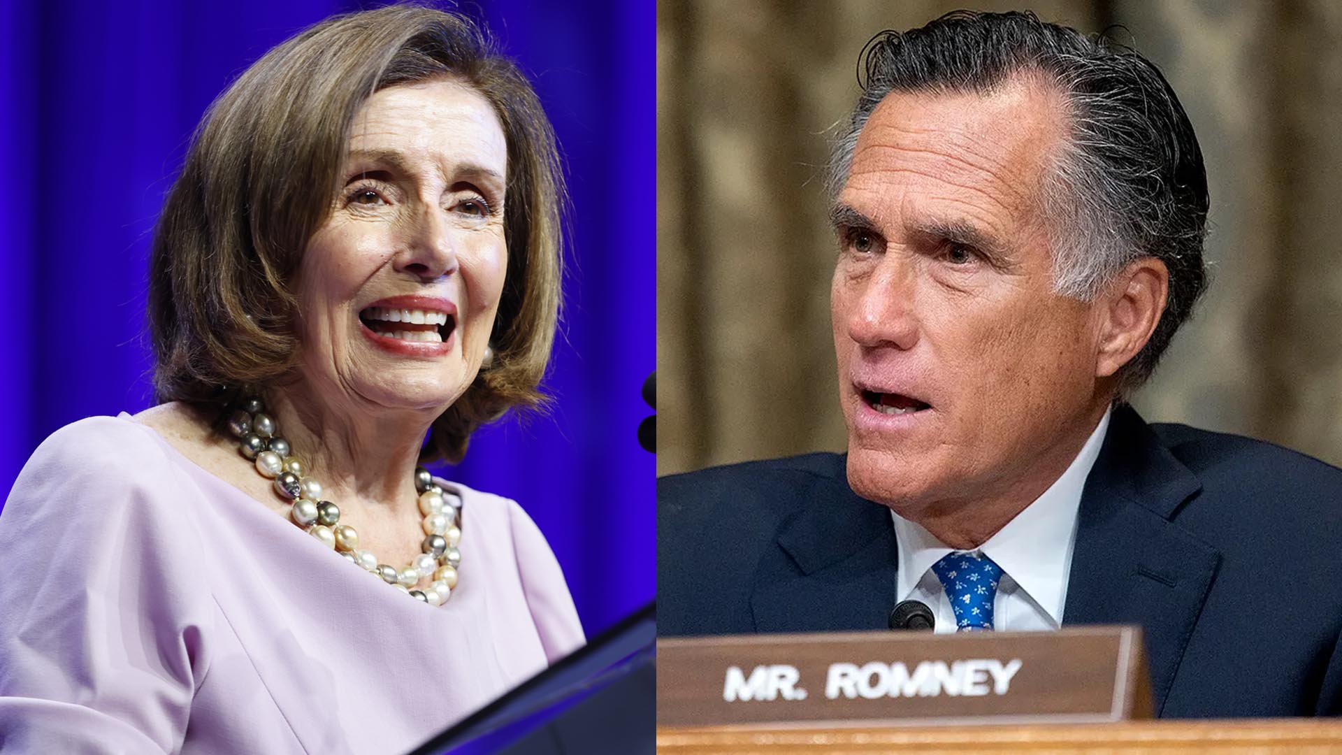 Nancy Pelosi and Mitt Romney. Credit: Getty Images