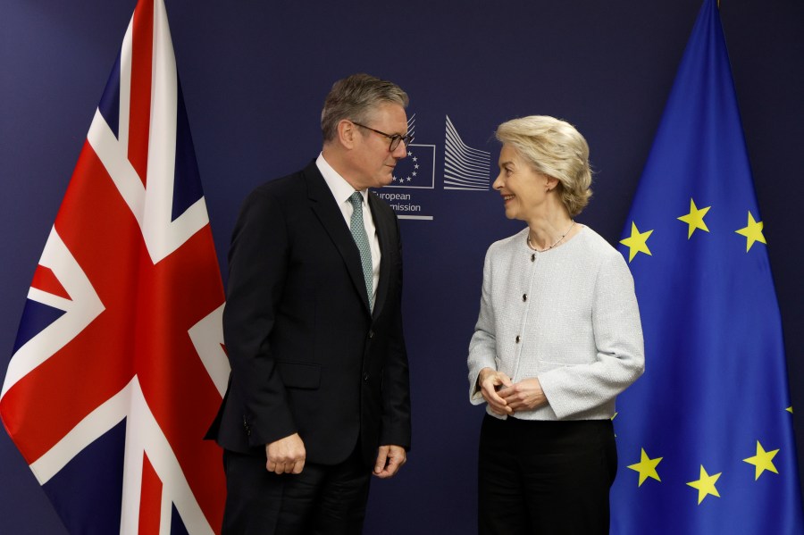 Britain's Prime Minister Keir Starmer meets European Commission President Ursula von der Leyen in Brussels, Wednesday, Oct. 2, 2024.(AP Photo/Omar Havana)