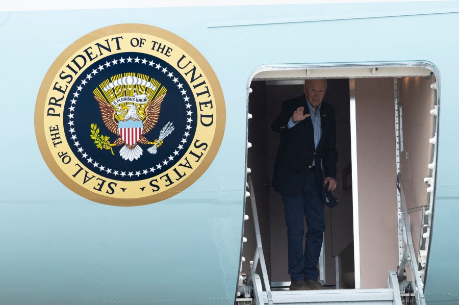 President Joe Biden boards Air Force One at Joint Base Andrews, Md., Wednesday, Oct. 2, 2024. (AP Photo/Cliff Owen)