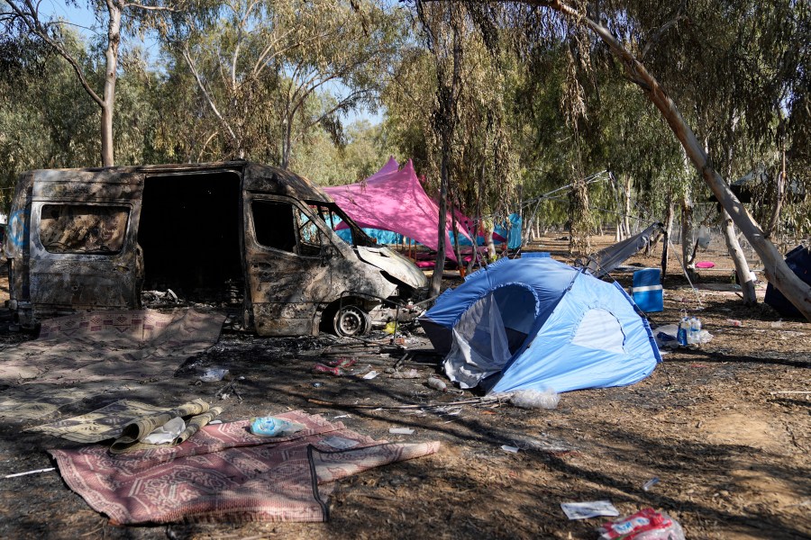 FILE - The site of the Nova music festival where revelers were killed and kidnapped on Oct. 7, 2023, during a cross-border attack by Hamas militants near Kibbitz Reim, southern Israel, Oct. 12. (AP Photo/Ohad Zwigenberg, File)