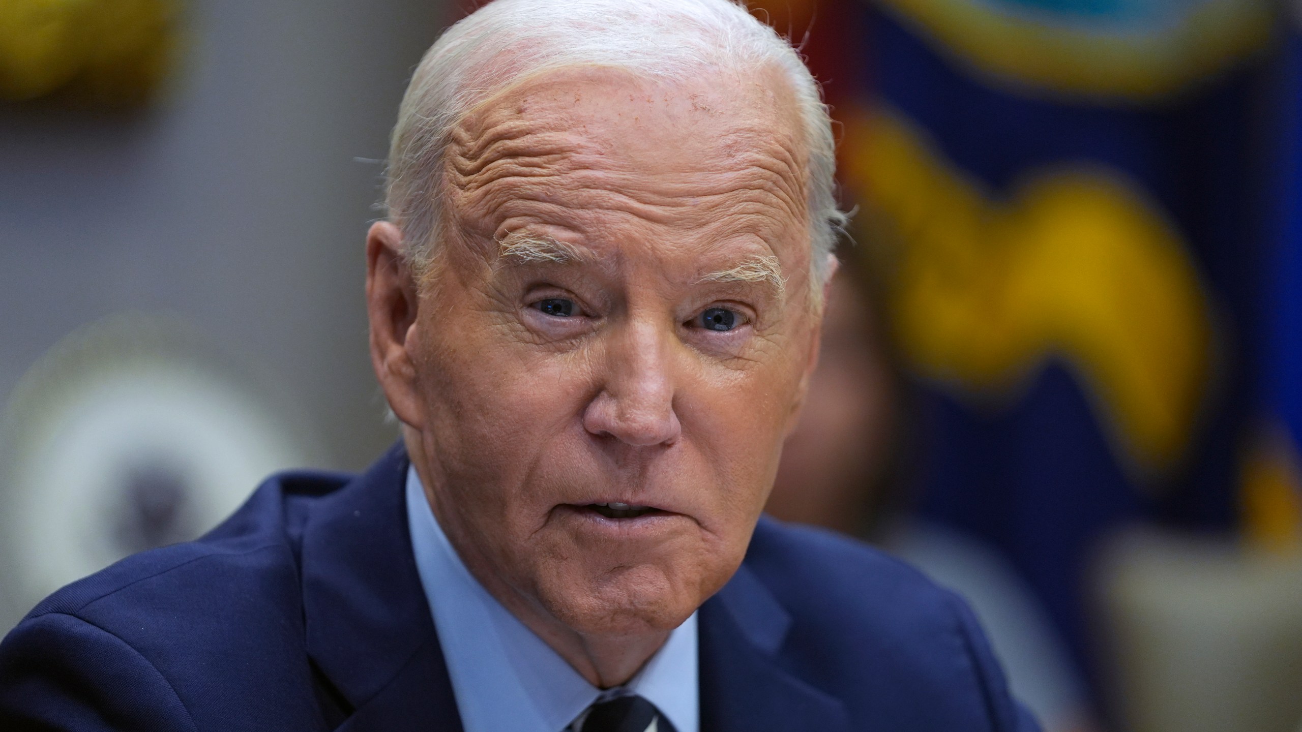 President Joe Biden delivers remarks on the federal government's response to Hurricane Helene and preparations for Hurricane Milton in the Roosevelt Room of the White House, Tuesday, Oct. 8, 2024, in Washington. (AP Photo/Evan Vucci)