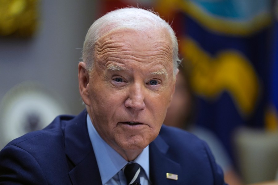 President Joe Biden delivers remarks on the federal government's response to Hurricane Helene and preparations for Hurricane Milton in the Roosevelt Room of the White House, Tuesday, Oct. 8, 2024, in Washington. (AP Photo/Evan Vucci)