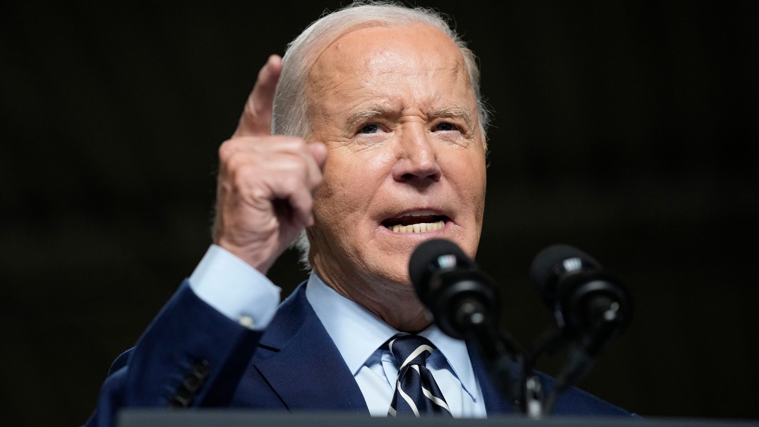 President Joe Biden speaks at an event at the Milwaukee Department of Public Works in Milwaukee, Tuesday, Oct. 8, 2024, to discuss his administration's progress in replacing lead pipes in Wisconsin and across the country. (AP Photo/Susan Walsh)