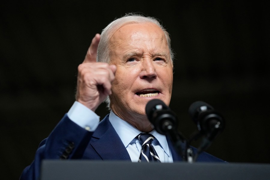 President Joe Biden speaks at an event at the Milwaukee Department of Public Works in Milwaukee, Tuesday, Oct. 8, 2024, to discuss his administration's progress in replacing lead pipes in Wisconsin and across the country. (AP Photo/Susan Walsh)