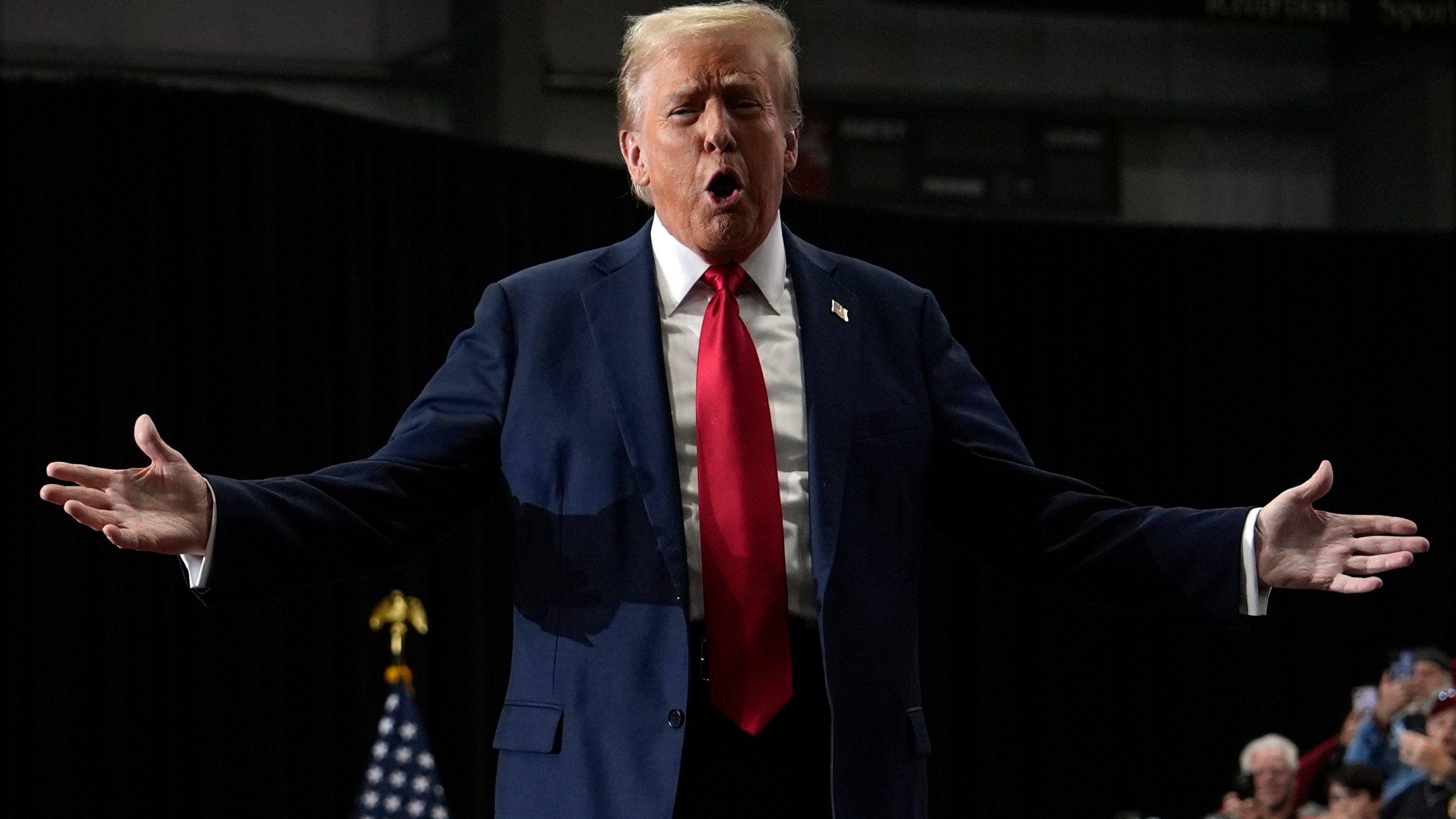 Republican presidential nominee former President Donald Trump arrives at a campaign rally at Riverfront Sports, Wednesday, Oct. 9, 2024, in Scranton, Pa. (AP Photo/Julia Demaree Nikhinson)