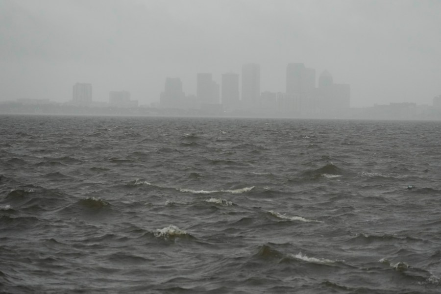 Rain begins to fall ahead of the arrival of Hurricane Milton in Tampa, Fla., Wednesday, Oct. 9, 2024. (AP Photo/Julio Cortez)