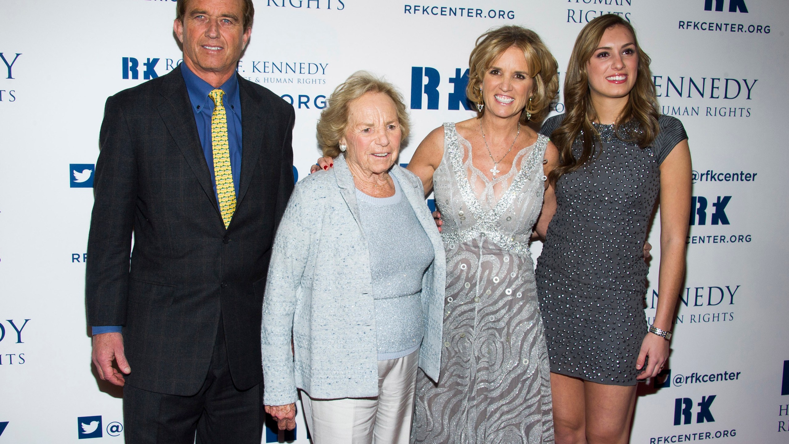 FILE - From left, Robert F. Kennedy Jr., Ethel Kennedy, Kerry Kennedy, and Mariah Kennedy Cuomo attend the Ripple of Hope Awards, Dec. 11, 2013, in New York. (Photo by Charles Sykes/Invision/AP, File)