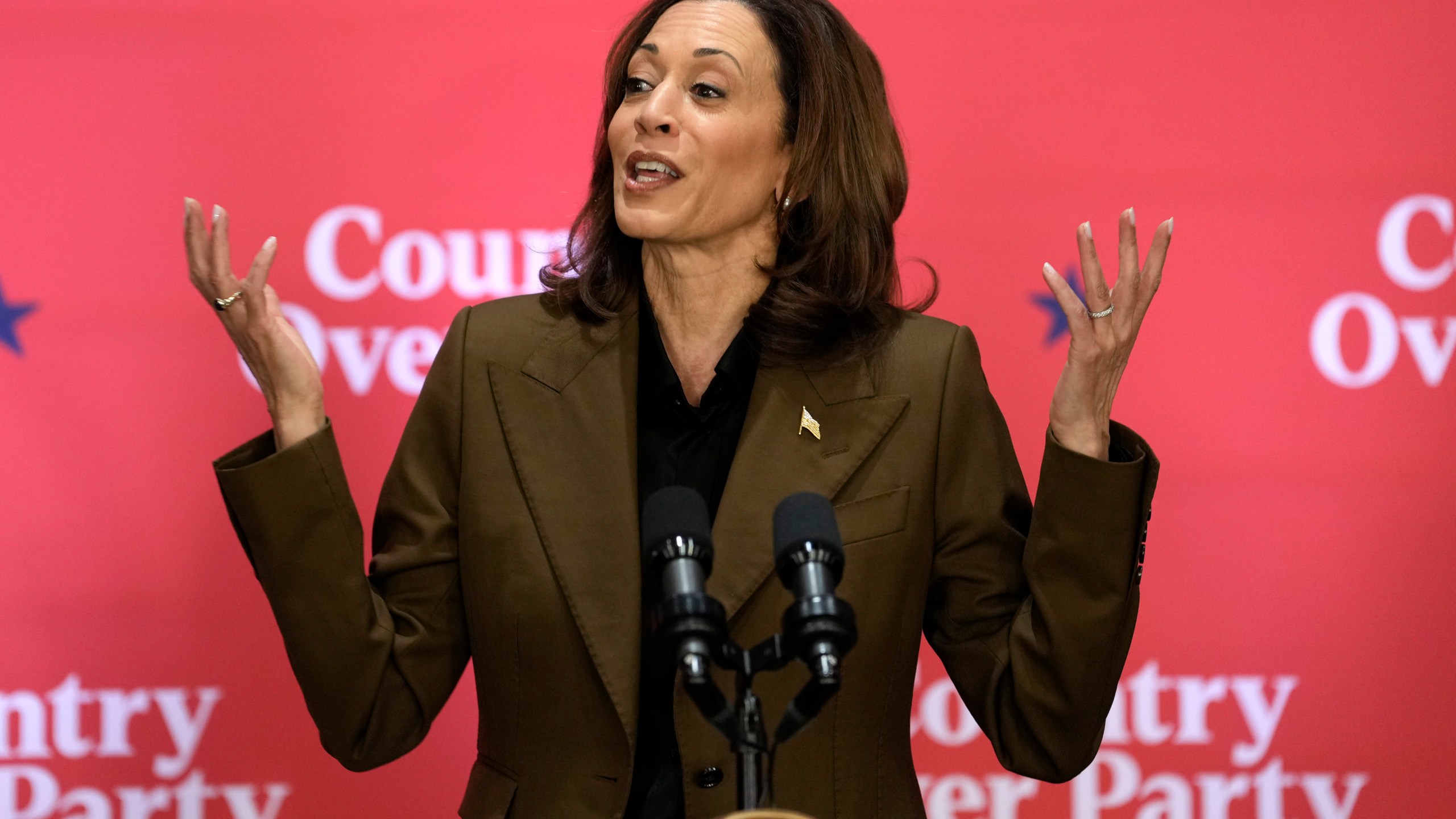 Democratic presidential nominee Vice President Kamala Harris speaks at a campaign event Friday, Oct. 11, 2024, at the Grayhawk Golf Club in Scottsdale, Ariz. (AP Photo/Ross D. Franklin)