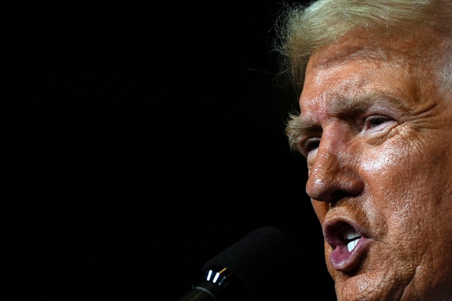 Republican presidential nominee former President Donald Trump speaks during a campaign rally at Grand Sierra Resort and Casino, Friday, Oct. 11, 2024, in Reno, Nev. (AP Photo/Julia Demaree Nikhinson)