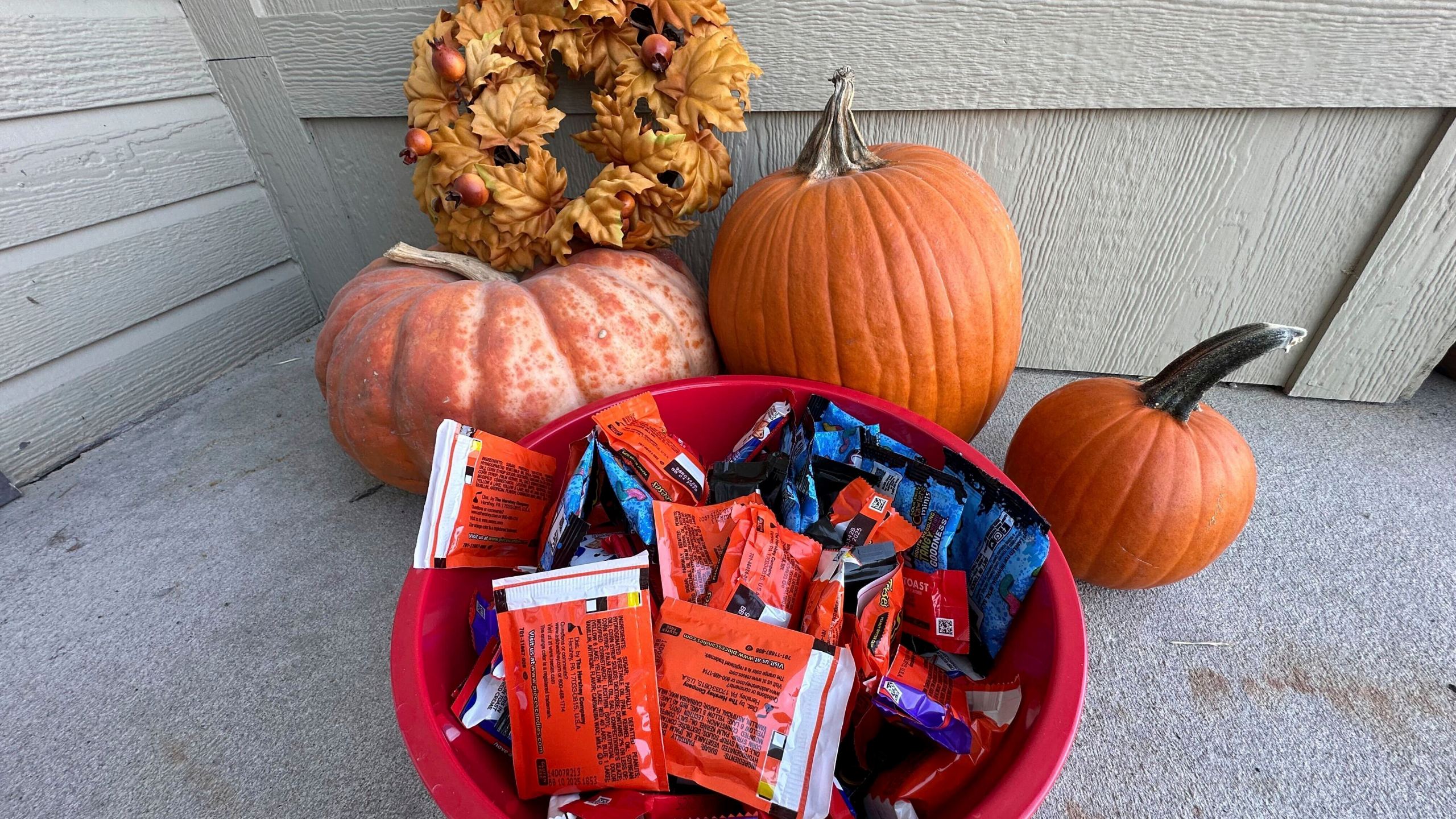 A Halloween display is set up outside of a home Friday, Oct. 11, 2024, in St. Joseph, Mo. (AP Photo/Nick Ingram)