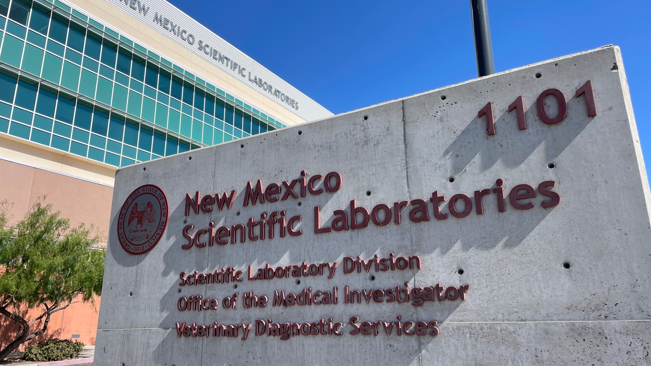 This Oct. 3, 2024 image shows the Office of the Medical Investigator in Albuquerque, New Mexico, where experts work to identify scores of presumed migrants whose remains have been found along the border in southern New Mexico. (AP Photo/Susan Montoya Bryan)