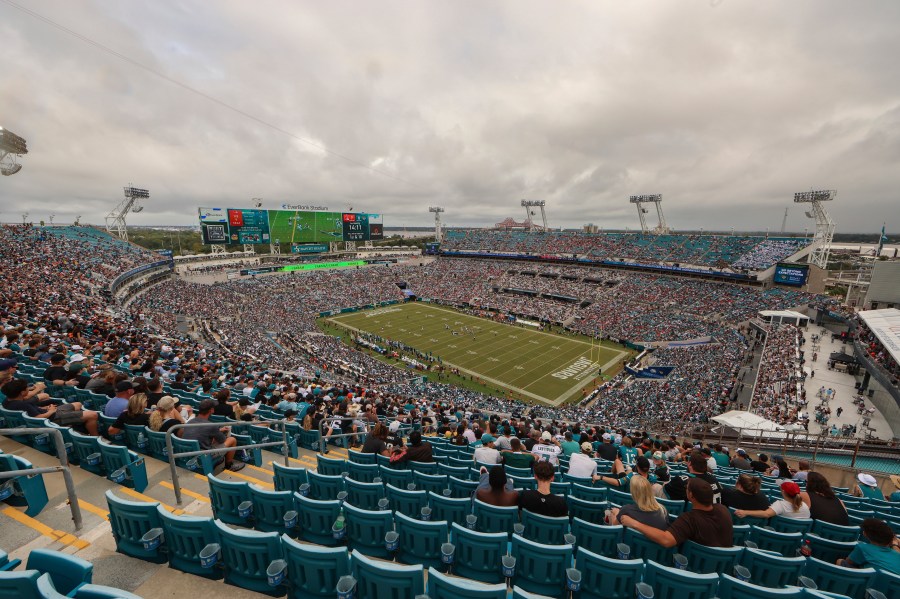 FILE - A general overall interior view of EverBank Stadium, as the Jacksonville Jaguars take on the Cleveland Browns, Sept. 15, 2024, in Jacksonville, Fla. (AP Photo/Gary McCullough, File)