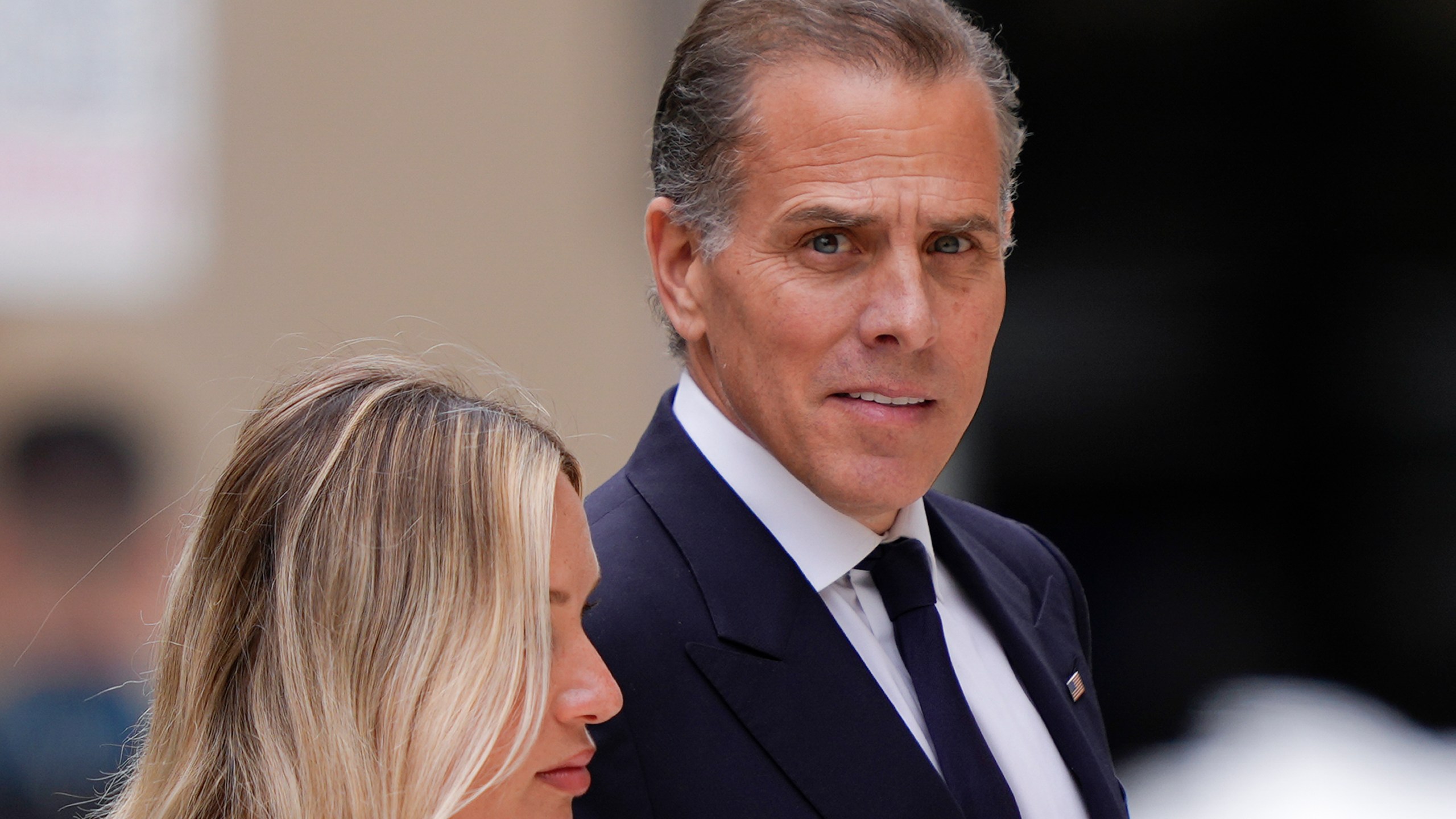 FILE - Hunter Biden, accompanied by his wife, Melissa Cohen Biden, arrives at federal court, June 11, 2024, in Wilmington, Del. (AP Photo/Matt Rourke, File)