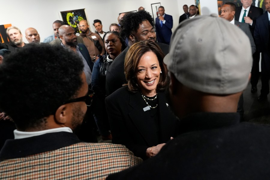 Democratic presidential nominee Vice President Kamala Harris visits Norwest Gallery of Art in Detroit, Tuesday, Oct. 15, 2024. (AP Photo/Jacquelyn Martin)