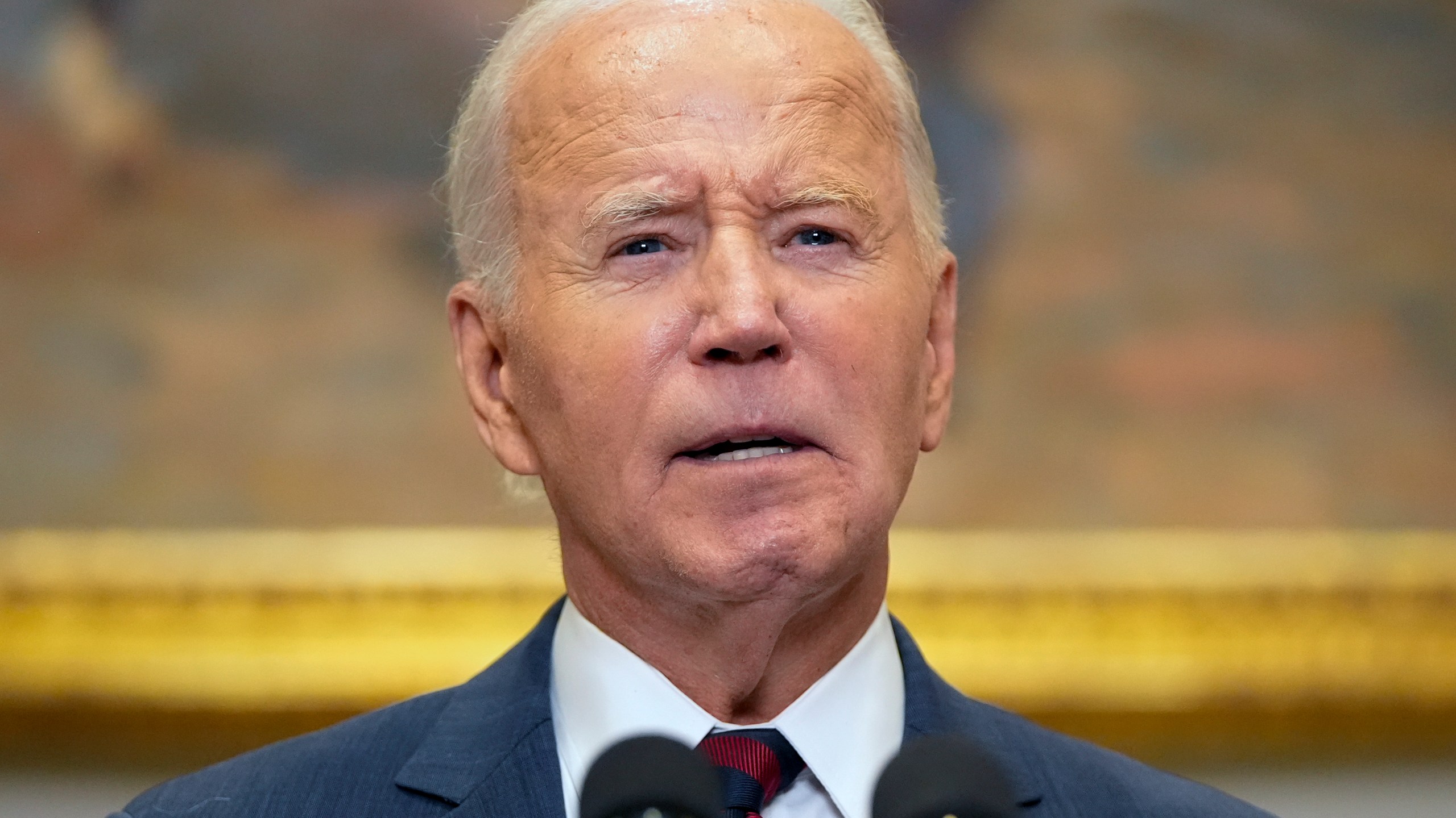 President Joe Biden speaks about Hurricane Milton from the Roosevelt Room at the White House in Washington, Wednesday, Oct. 9, 2024. (AP Photo/Mark Schiefelbein)