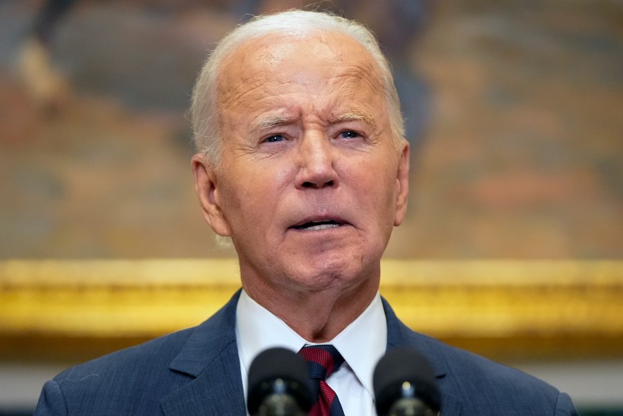 President Joe Biden speaks about Hurricane Milton from the Roosevelt Room at the White House in Washington, Wednesday, Oct. 9, 2024. (AP Photo/Mark Schiefelbein)