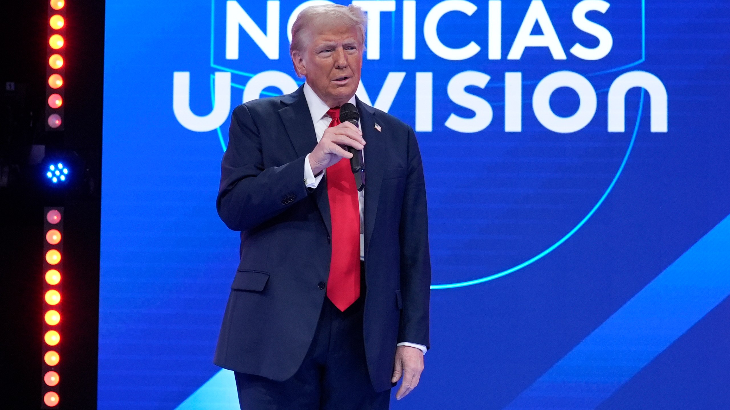 Republican presidential nominee former President Donald Trump speaks during a Univision town hall, Wednesday, Oct. 16, 2024, in Doral, Fla. (AP Photo/Alex Brandon)