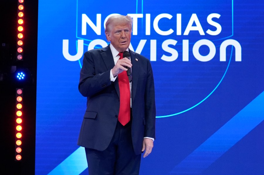 Republican presidential nominee former President Donald Trump speaks during a Univision town hall, Wednesday, Oct. 16, 2024, in Doral, Fla. (AP Photo/Alex Brandon)