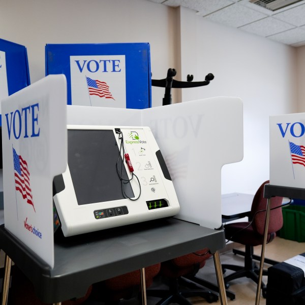 A ballot-marking machine is seen at an early in-person voting site at Asheville-Buncombe Technical Community College, Wednesday, Oct. 16, 2024, in Marshall, N.C. (AP Photo/Stephanie Scarbrough)