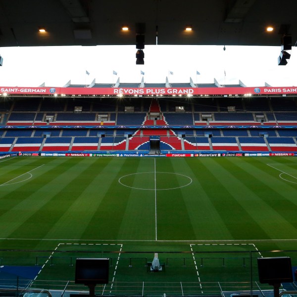 FILE - General View of the Parc des Princes stadium in Paris, France, Monday, Feb. 15, 2016. The Parc des Princes stadium, with 48,000 seats, will be one of the venues of UEFA Euro 2016 soccer tournament which starts on June 10, 2016. (AP Photo/Francois Mori, File)