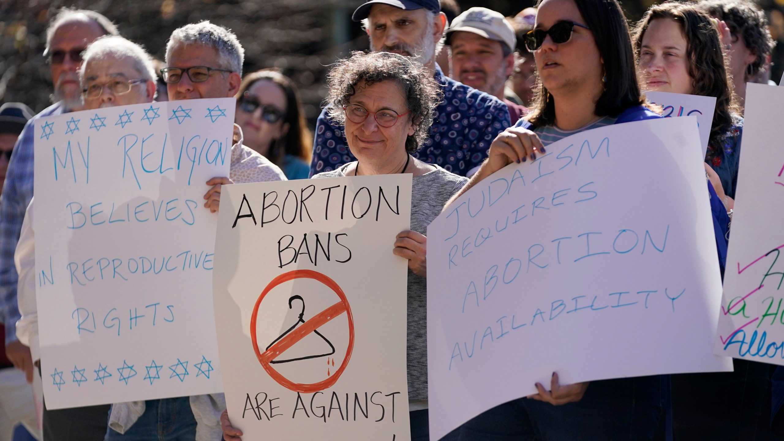 FILE - Rabbis and supporters from around the country gather for a rally, one day after the midterm elections, to show their support for protecting abortion rights Wednesday, Nov. 9, 2022, in Clayton, Mo. (AP Photo/Jeff Roberson, File)