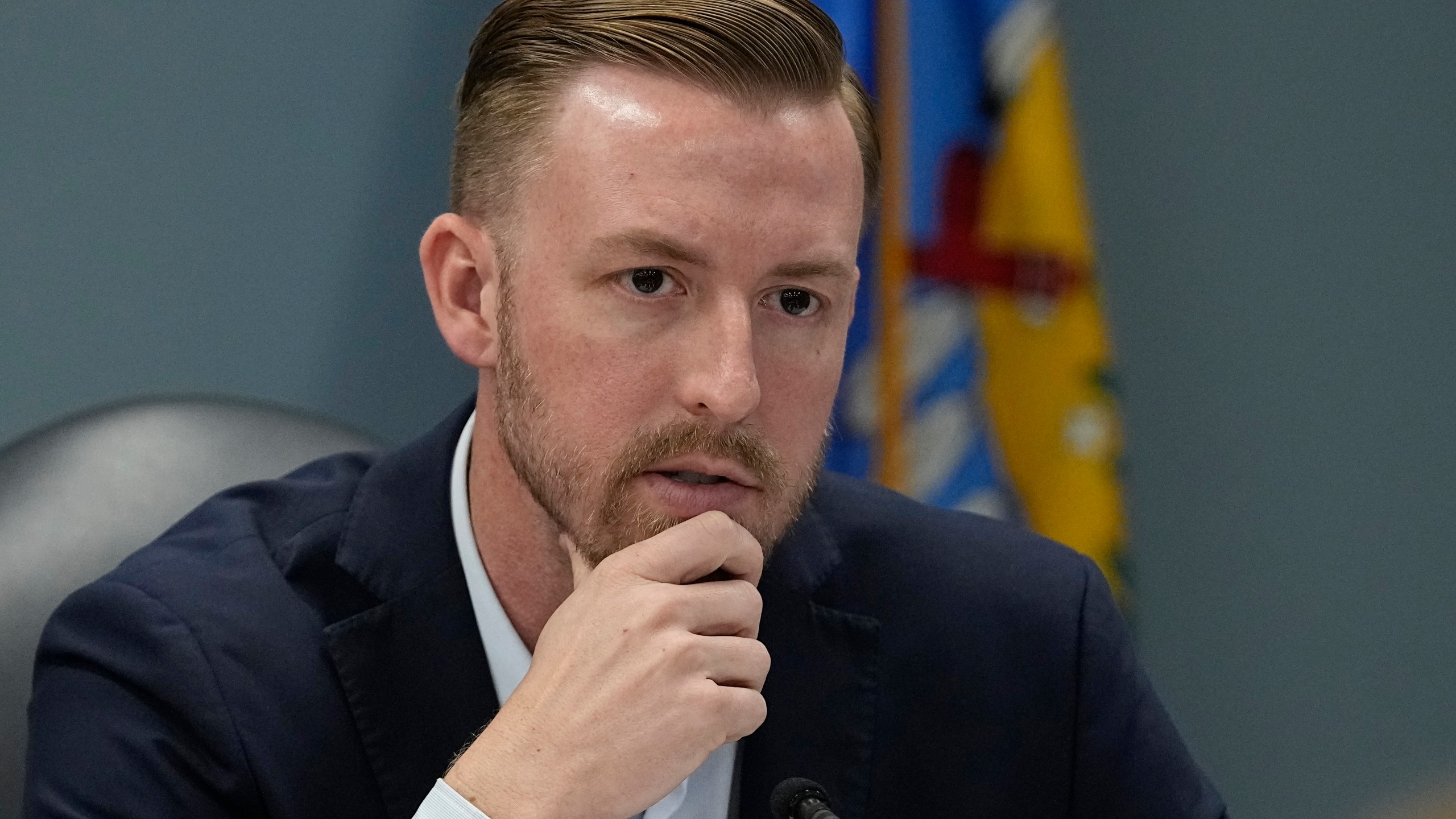 FILE - Oklahoma Superintendent of Public Instruction Ryan Walters speaks during a special state Board of Education meeting, April 12, 2023, in Oklahoma City. (AP Photo/Sue Ogrocki, File)