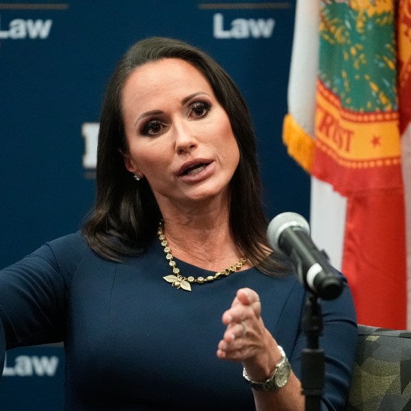 Former circuit judge Elizabeth Scherer speaks, Thursday, Oct. 17, 2024, in Miami, to Florida International University law students about overseeing the trial of the shooter who murdered 17 at Parkland, Fla.'s, Marjory Stoneman Douglas High School in 2018. (AP Photo/Rebecca Blackwell)