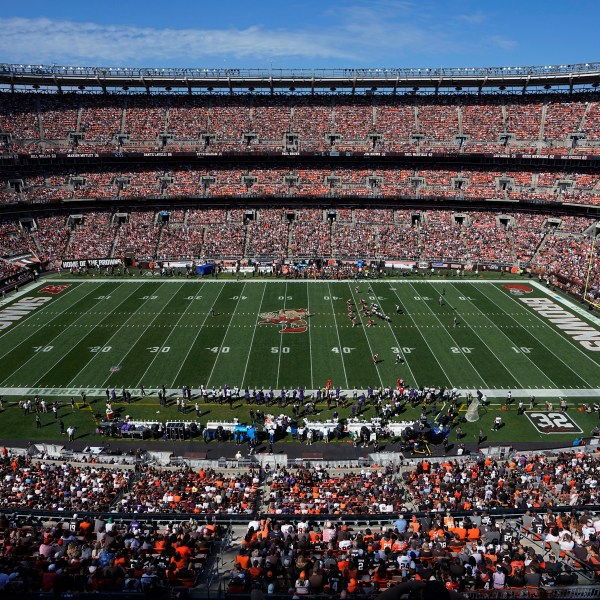 FILE - Cleveland Browns Stadium during an NFL football game between the Baltimore Ravens and the Cleveland Browns, Sunday, Oct. 1, 2023, in Cleveland. (AP Photo/Sue Ogrocki, File)