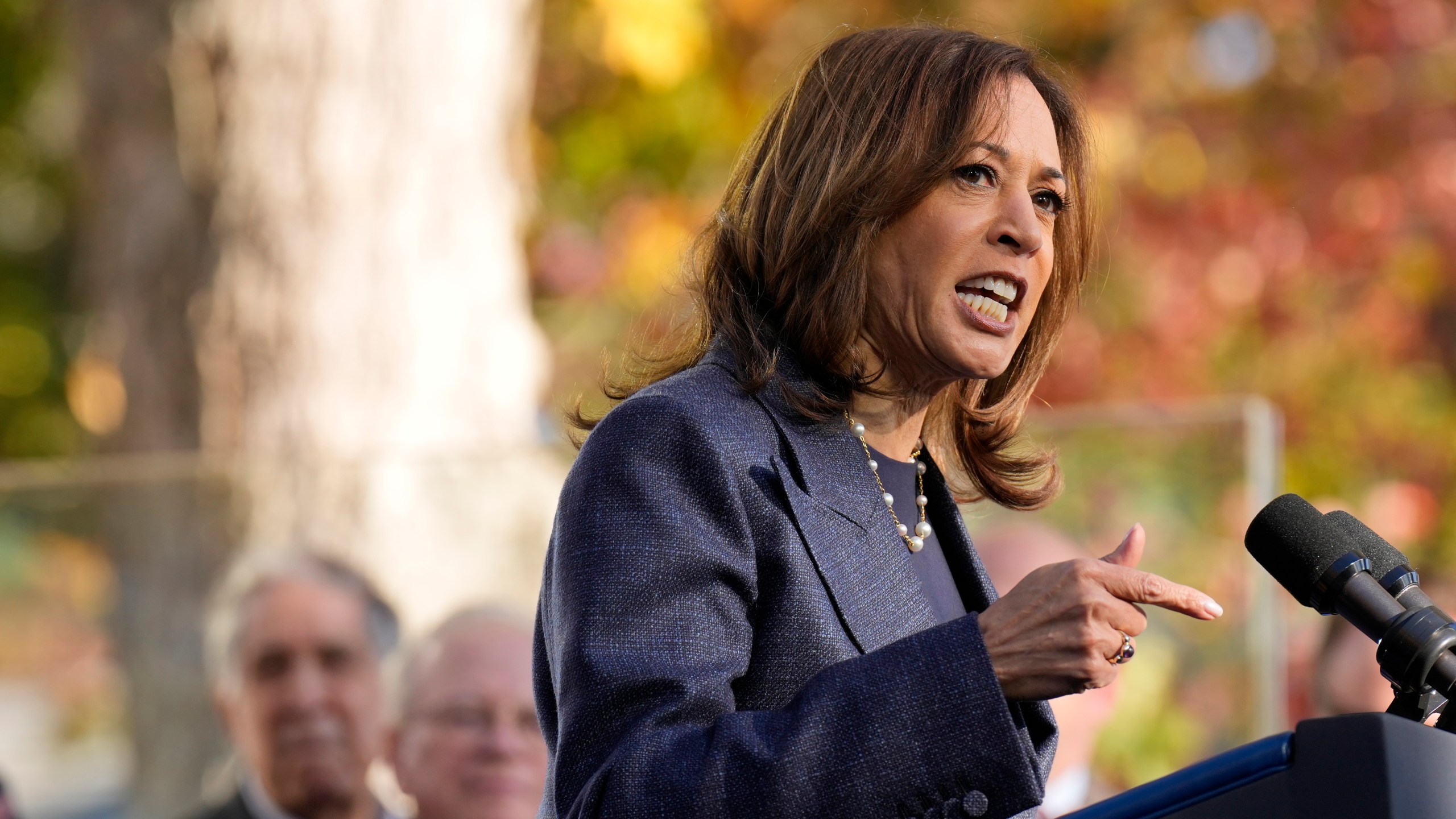 Democratic presidential nominee Vice President Kamala Harris speaks at a campaign event at Washington Crossing Historic Park, Wednesday, Oct. 16, 2024, in Washington Crossing, Pa. (AP Photo/Jacquelyn Martin)