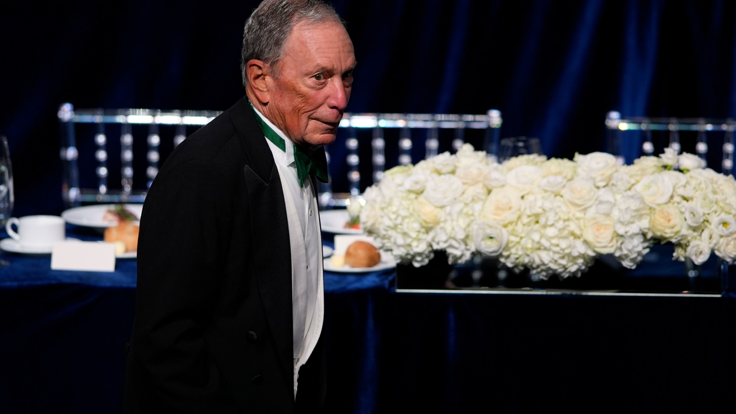 Michael Bloomberg arrives for the 79th annual Alfred E. Smith Memorial Foundation Dinner, Thursday, Oct. 17, 2024, in New York. (AP Photo/Julia Demaree Nikhinson)