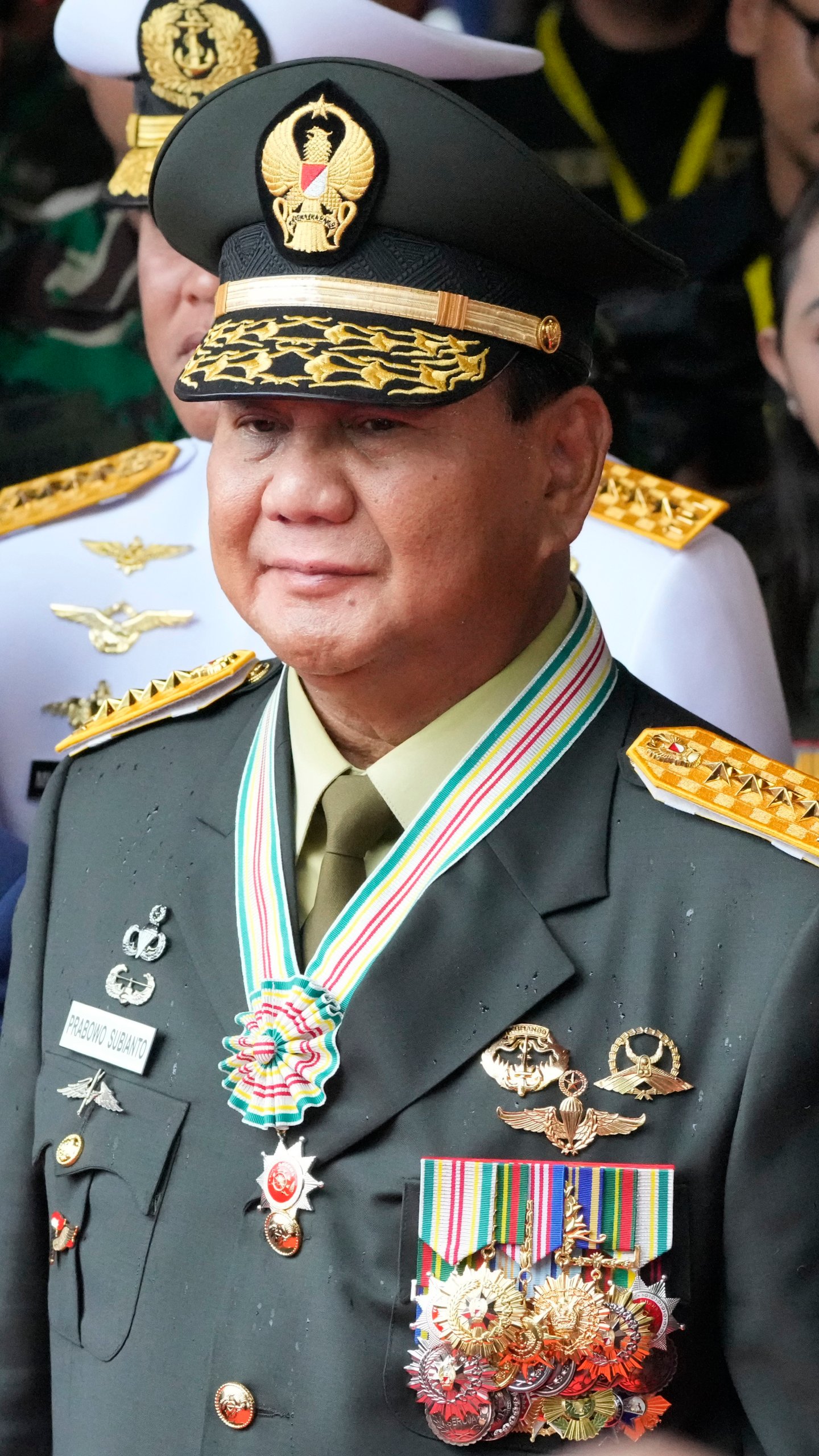 FILE - Indonesian Defense Minister Prabowo Subianto pauses after being awarded honorary rank of four-star general by President Joko Widodo during a ceremony at the Armed Forces Headquarters in Jakarta, Indonesia, Wednesday, Feb. 28, 2024. (AP Photo/Achmad Ibrahim, File)