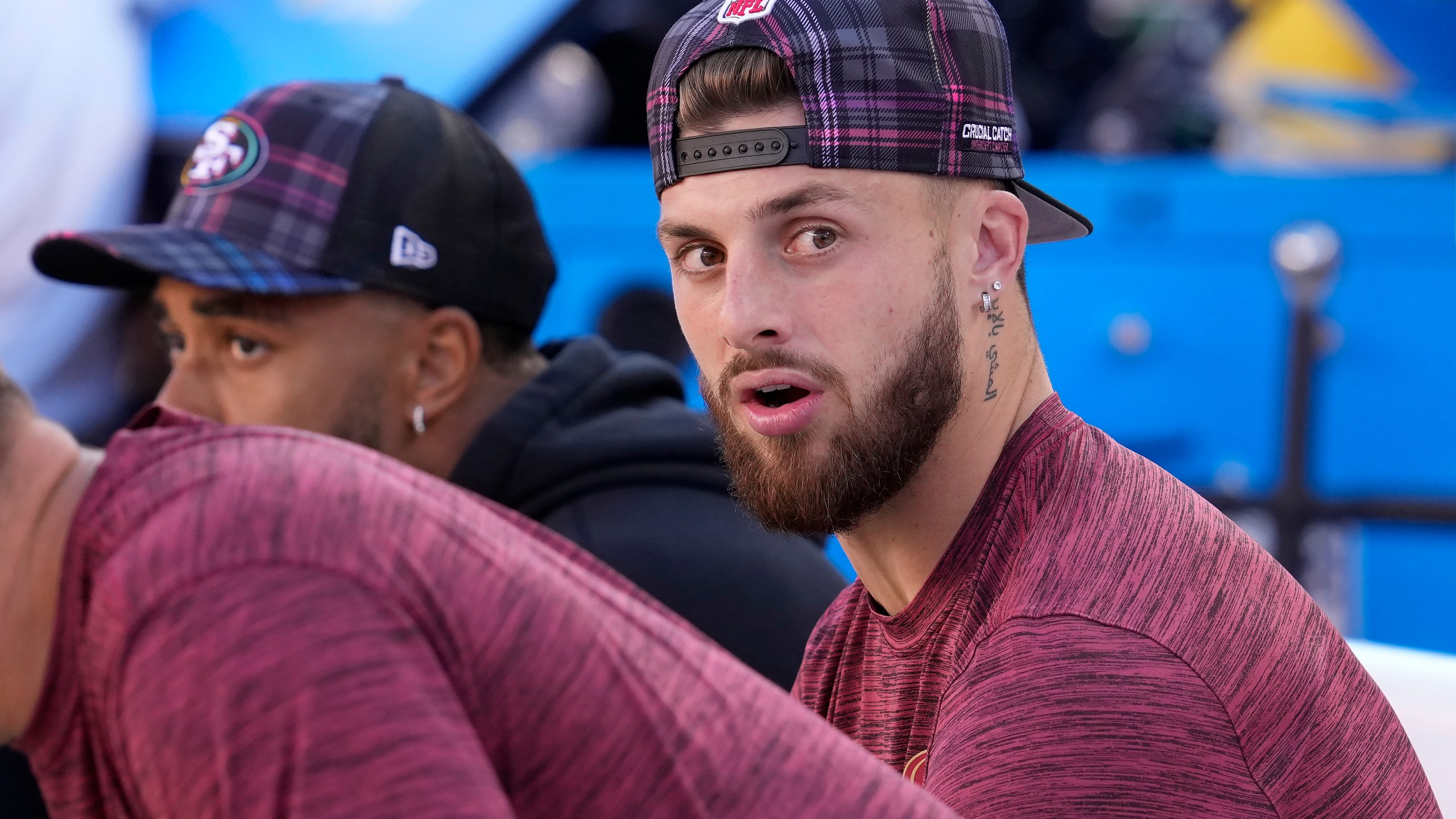 San Francisco 49ers wide receiver Ricky Pearsall sits on the bench during the second half of an NFL football game against the New England Patriots in Santa Clara, Calif., Sunday, Sept. 29, 2024. (AP Photo/Godofredo A. Vásquez)