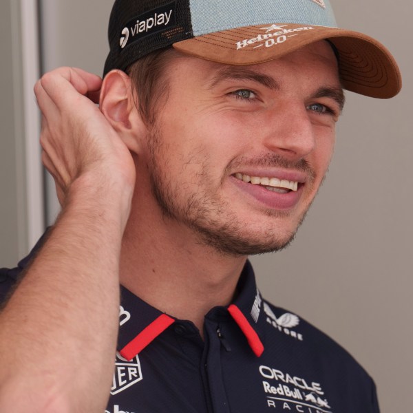 Red Bull driver Max Verstappen, of the Netherlands, talks with fans at the Formula One U.S. Grand Prix auto race at Circuit of the Americas, Saturday, Oct. 19, 2024, in Austin, Texas. (AP Photo/Nick Didlick)