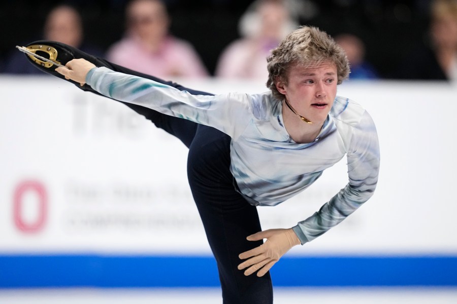 Ilia Malinin of the United States competes during the men's short program at the Skate America figure skating event in Allen, Texas, Saturday, Oct. 19, 2024. (AP Photo/Tony Gutierrez)